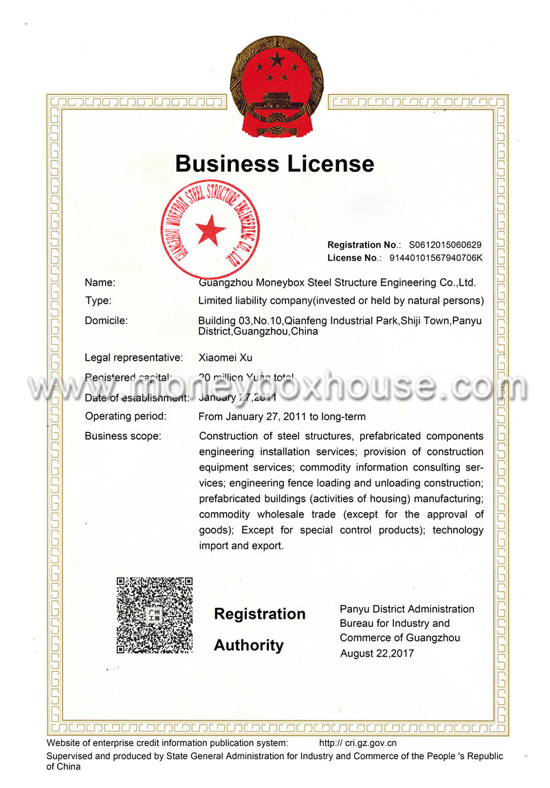 business license of moneybox
