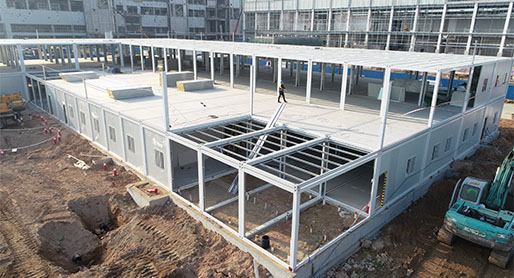 Hundreds of containers used for construction site offices